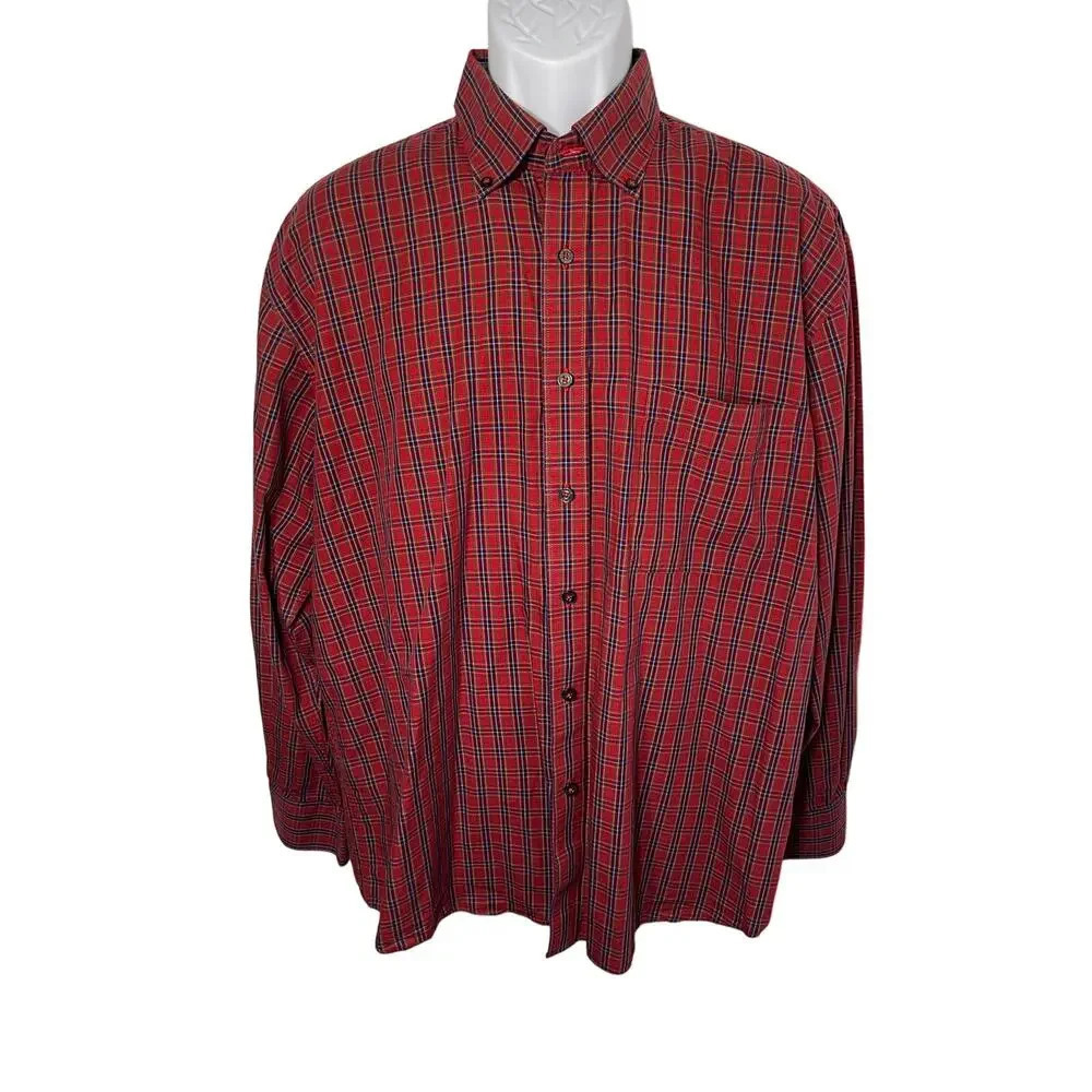 Alan Flusser,Lg, Red Purple,Green,check‎ plaid button down long sleeve shirt ￼
